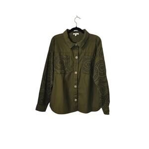 Maurices Womens Embroidered Shacket Size Large Green Utility Bohemian